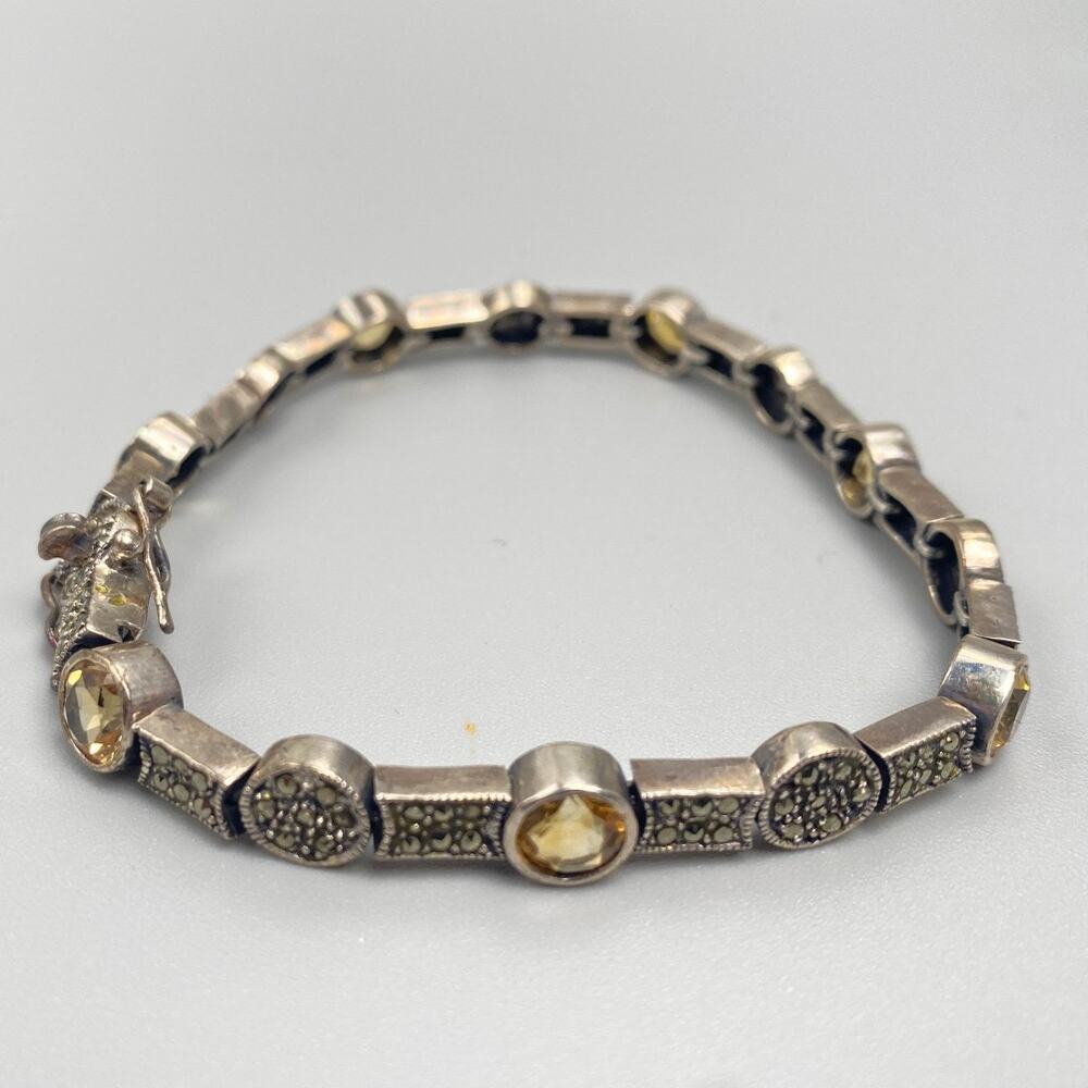 Sterling Silver Citrine Marcasite Bracelet 8” Thai 925 - Picture 5 of 11